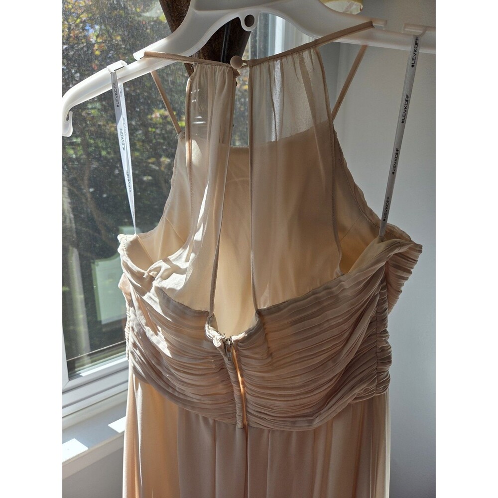 Bill Levkoff Women's Bridesmaid Gown Chiffon Halter Full Length Champagne, Sz 8 - Picture 5 of 11